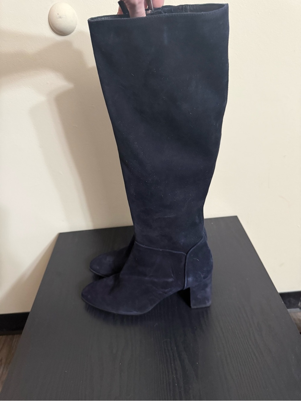 Aquatalia Boots Navy Suede Stretch Rhumba Tall Knee High Leather Fitted Size 9.5 - Picture 4 of 8
